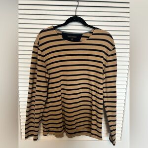 Banana Republic Men’s Camel and Black Striped Long Sleeve Tee